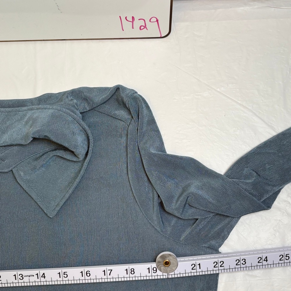 Nina Leonard Womens XL Dusty Blue Slinky Knit Button Down Shirt Long Sleeve - Picture 7 of 9